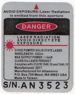 CLASS IIIA <5MW FDA STICKER